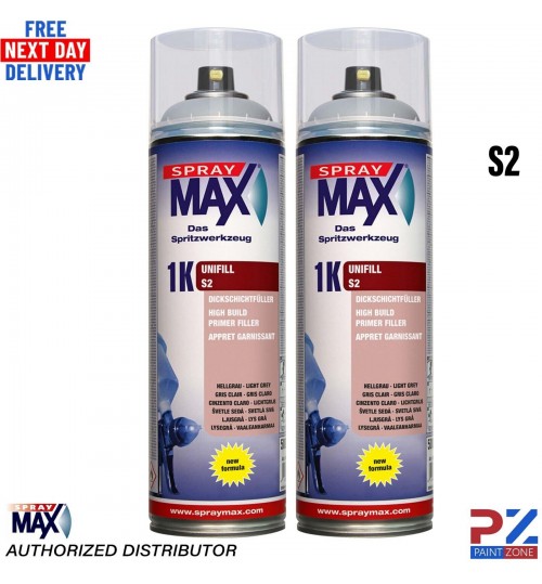 2X SPRAYMAX 680422 1K UNIFILL S4 PRIMER AEROSOL 500ML - S4 MID GREY MATT